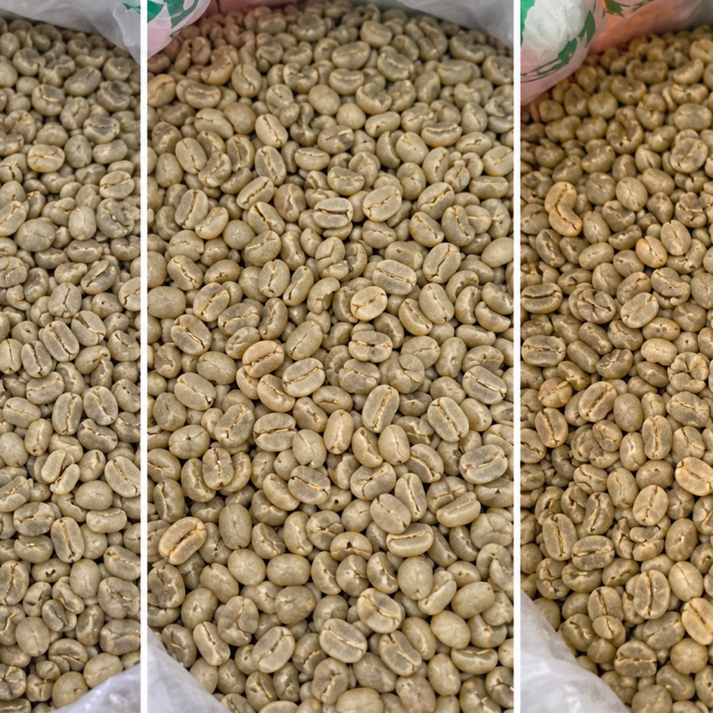 green coffee bean triptych comparison